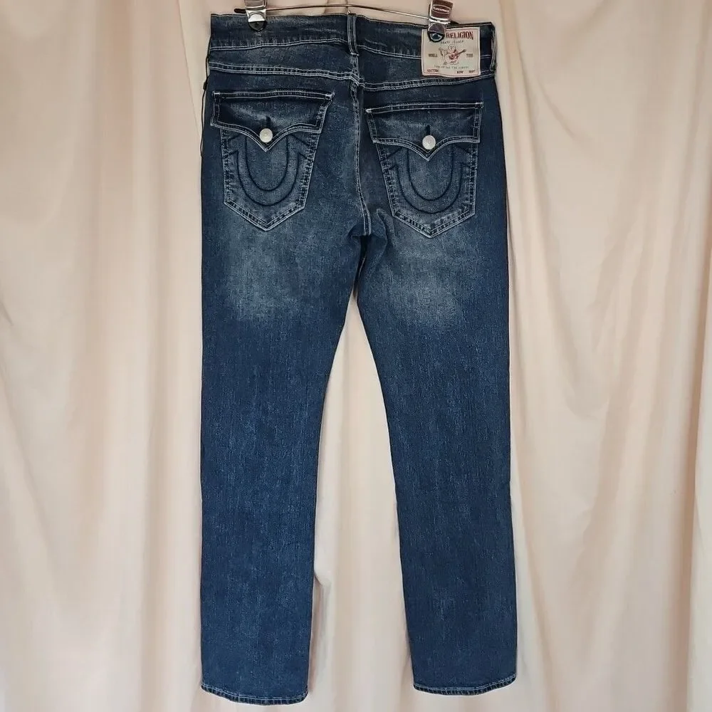 True Religion Ricky Relaxed Straight SN Flap Jeans Men's 30x34 Medium Wash Denim